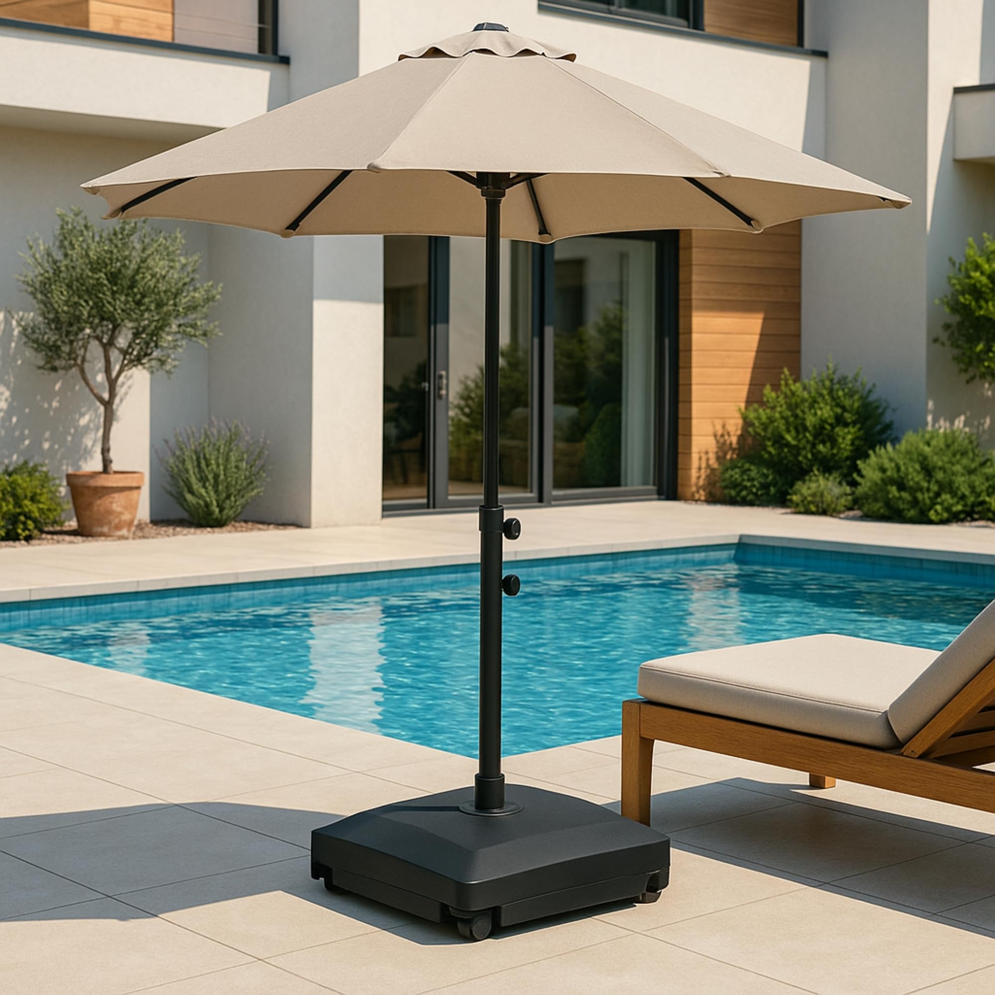 UNIGARDIA Pied de Parasol sur roulettes 40 kg - Pied de Parasol Lourd à Remplir Eau/Sable - Dalle Parasol pour Tiges de 32/38/48 mm - Anti-Vent, Terrasse et Jardin 49,5x49,5x10 cm