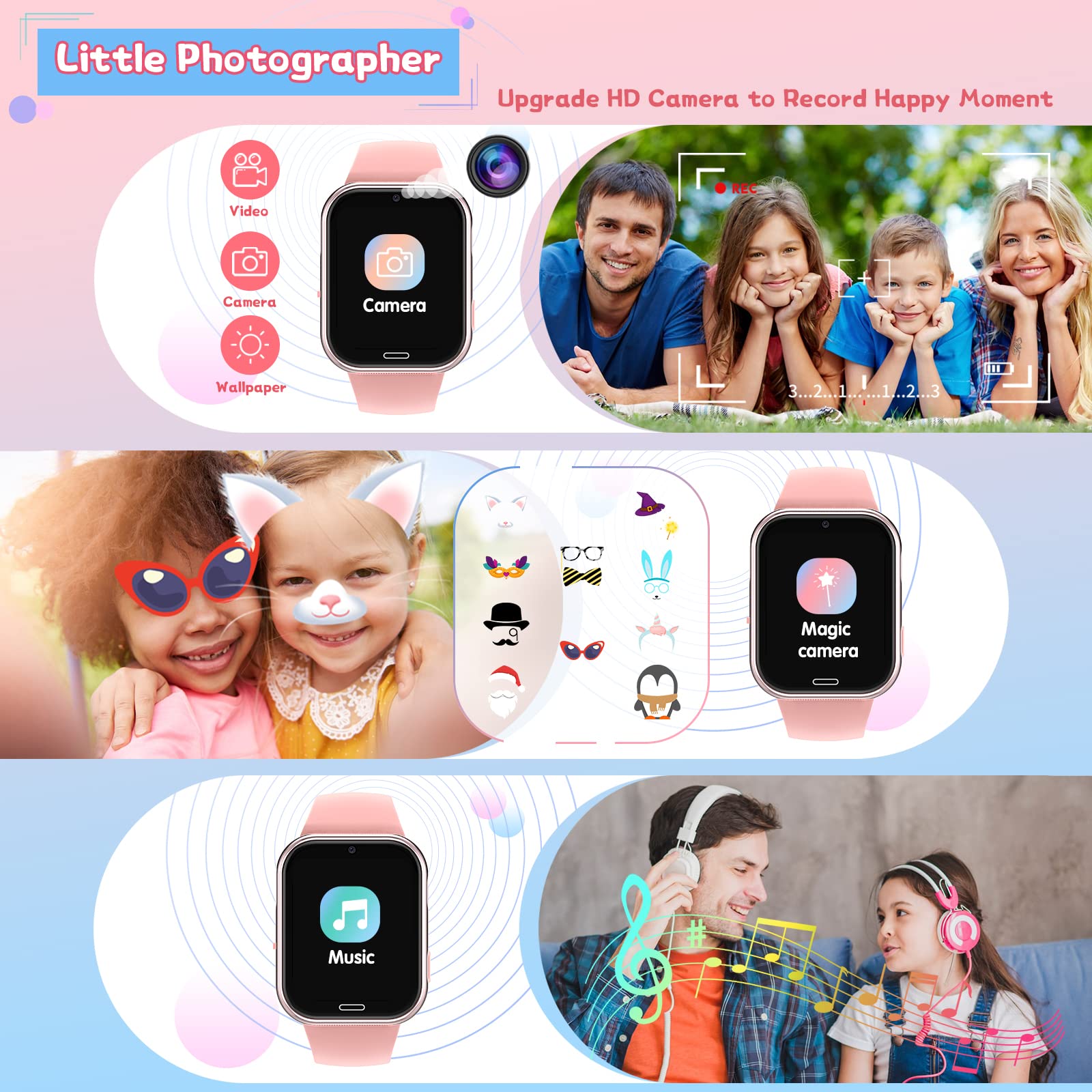 Lylica Reloj Inteligente Niños - Smartwatch Niño para y Niña con Podómetro, 19 Juegos, Llamadas, SOS, Música, Linterna, Juguetes para niños de 3-12 años Navidad Cumpleaños Regalo (Rosa)