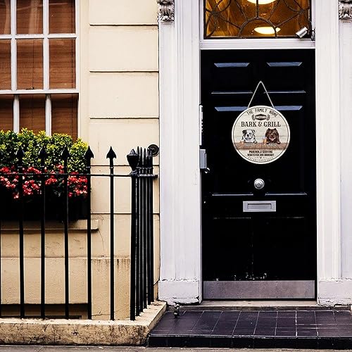 Miniatura 6 de Welcome Sign Custom American Bulldog & Chow Chow Name Round Wood Signs Retro Custom Family Name Sign Beware of Dog Wall Decor Hanging Plaque Sign