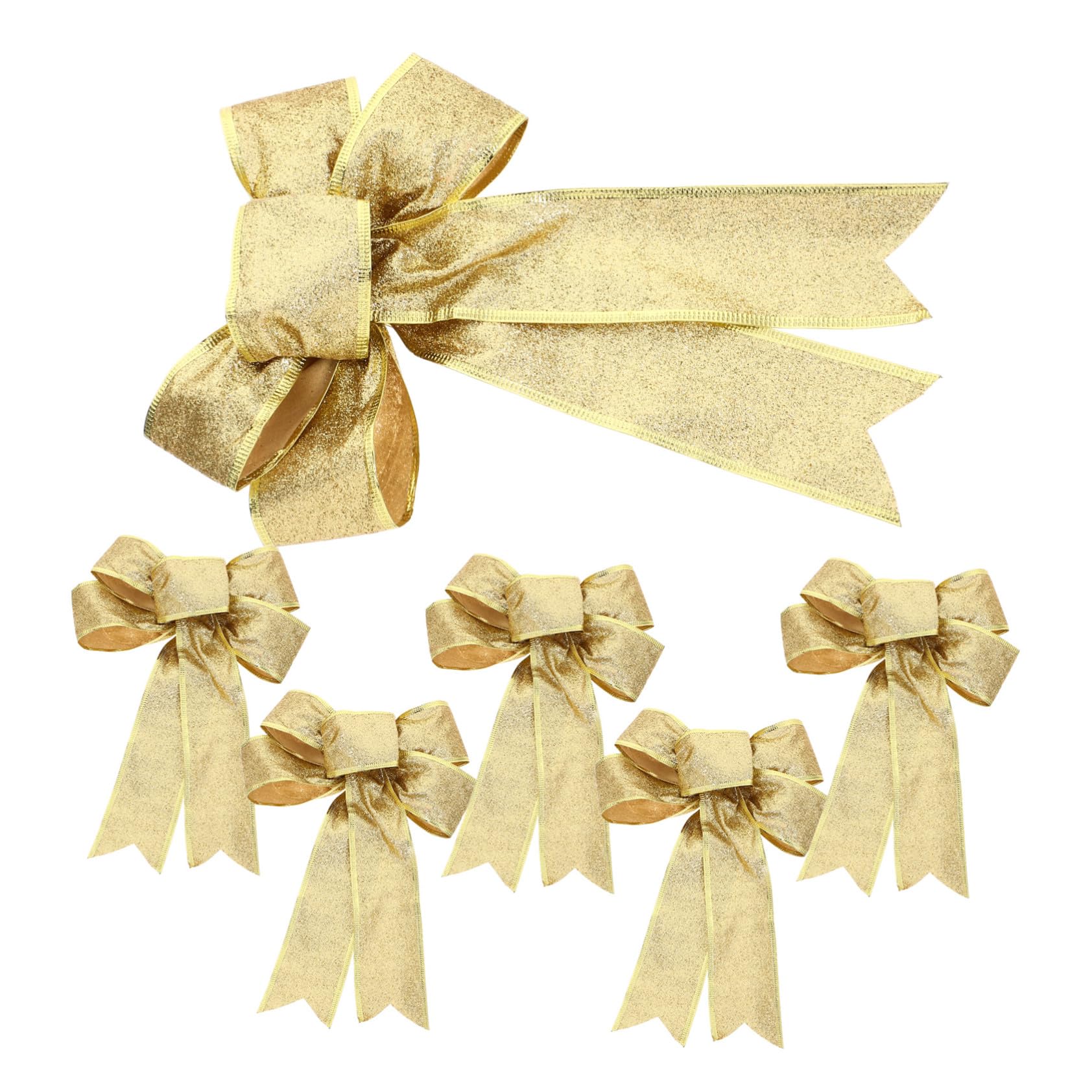6pcs Gold Edge Christmas Bows Large Decorative Bowknots for Party Wedding Tree Wreath Decor Shiny Glitter DIY Holiday Hanging Bow for Festive Home Celebration