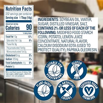 Best Foods Vegan Mayonnaise Jar Made with Non GMO Sourced Ingredients, No Artificial Flavors or Colors, No Cholesterol, Gluten Free, 1 Gallon (Pack of 1)
