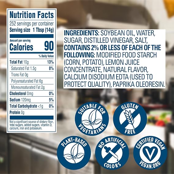 Best Foods Vegan Mayonnaise Jar Made with Non GMO Sourced Ingredients, No Artificial Flavors or Colors, No Cholesterol, Gluten Free, 1 Gallon (Pack of 1)