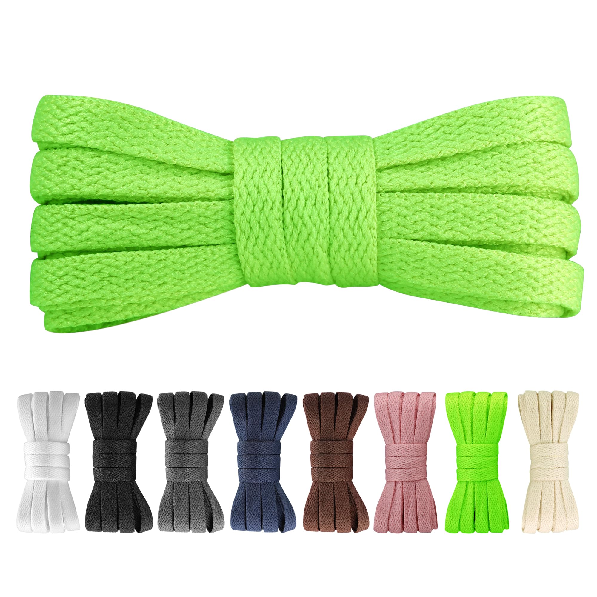 Yusimu Flat Shoe Laces for Trainers, 8mm Wide Replacement, Green, 150cm