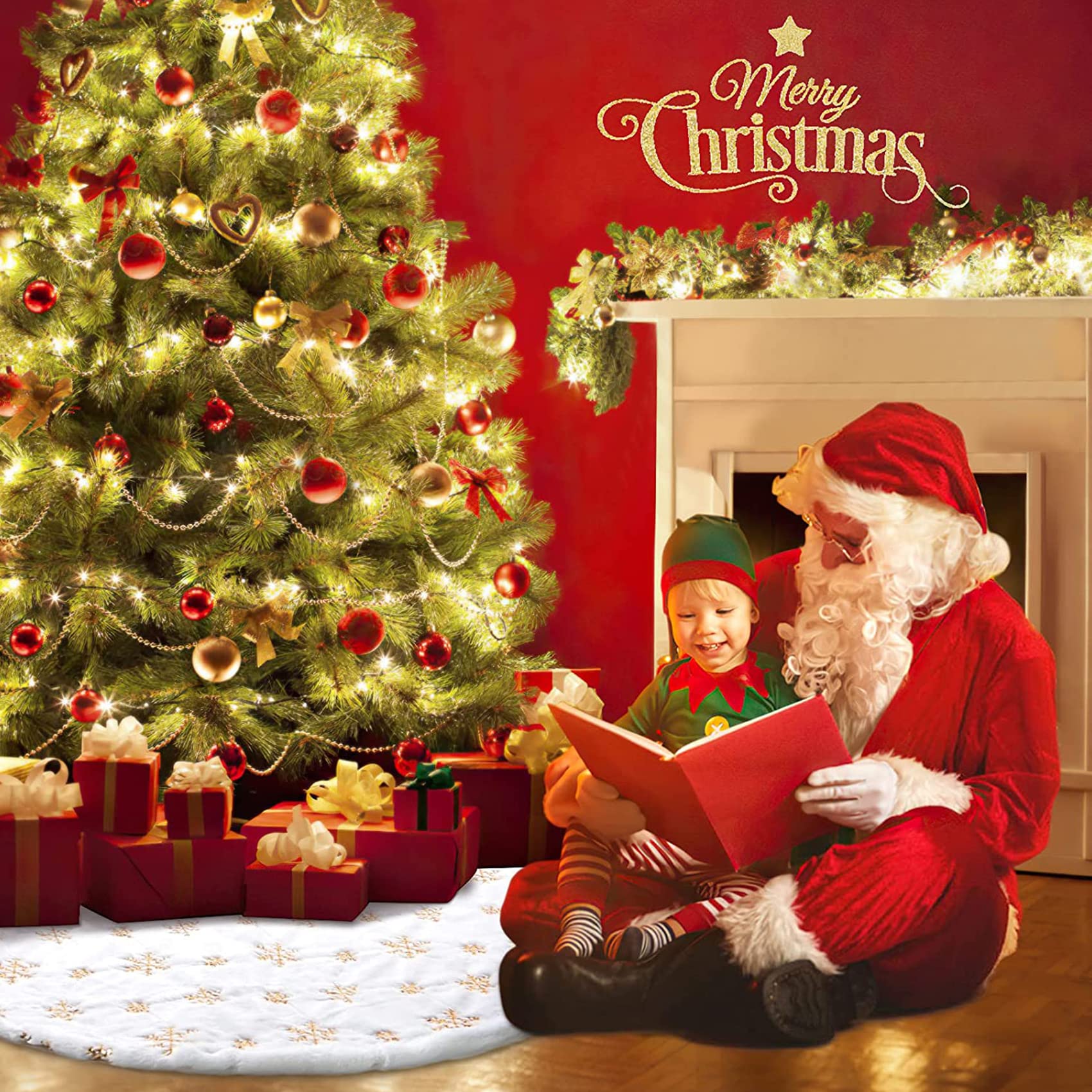 Jupe Sapin Noël Blanche – Fausse Fourrure Douce – 90 Cm – Avec 5 Antidérapants – Décoration Hiver