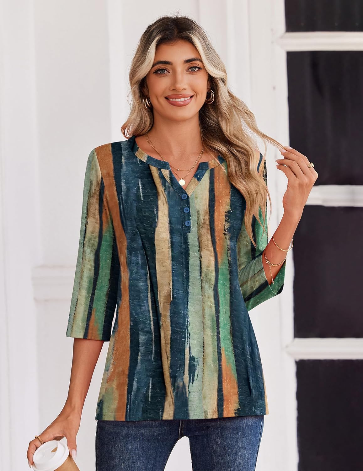 Zeagoo 3/4 Length Sleeve Womens Tops Casual Dressy Summer Blouses Buisness Work Spring Tee Shirts - Image 3