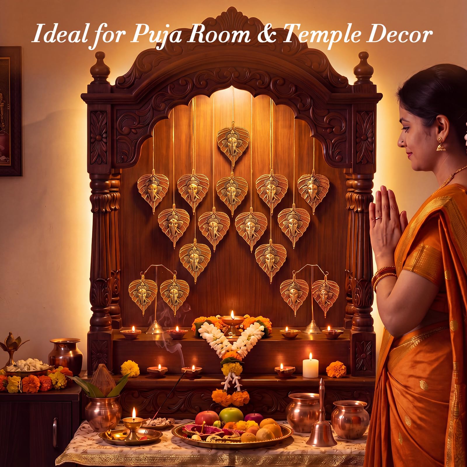 Marsui 16 Stück indische Pooja-Rückkehr-Geschenke, Metallblätter, Ganesha-Dekor, Dankeskarten, Organza-Beutel, Diwali-Rückgabe, Geschenke für Gäste, Diwali, Hochzeit, Einweihung, religiöse Zeremonie