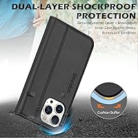Vista 5 de SHIELDON Funda para iPhone 14 Pro Max 5G de 6.7 pulgadas, funda de cuero genuino tipo cartera con tapa con bloqueo RFID, ranuras para tarjetas, Negro