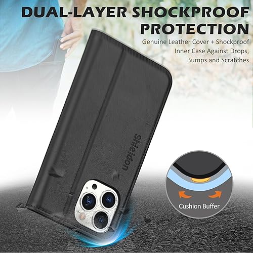 Miniatura 5 de SHIELDON Funda para iPhone 14 Pro Max 5G de 6.7 pulgadas, funda de cuero genuino tipo cartera con tapa con bloqueo RFID, ranuras para tarjetas,