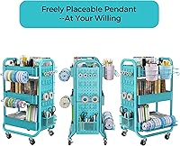 Vista 3 de DESIGNA 3-Tier Utility Storage Rolling Cart with Removable Pegboard & Extra Storage Baskets Hooks, Metal Craft Art Carts for Gift Home Office, Teal