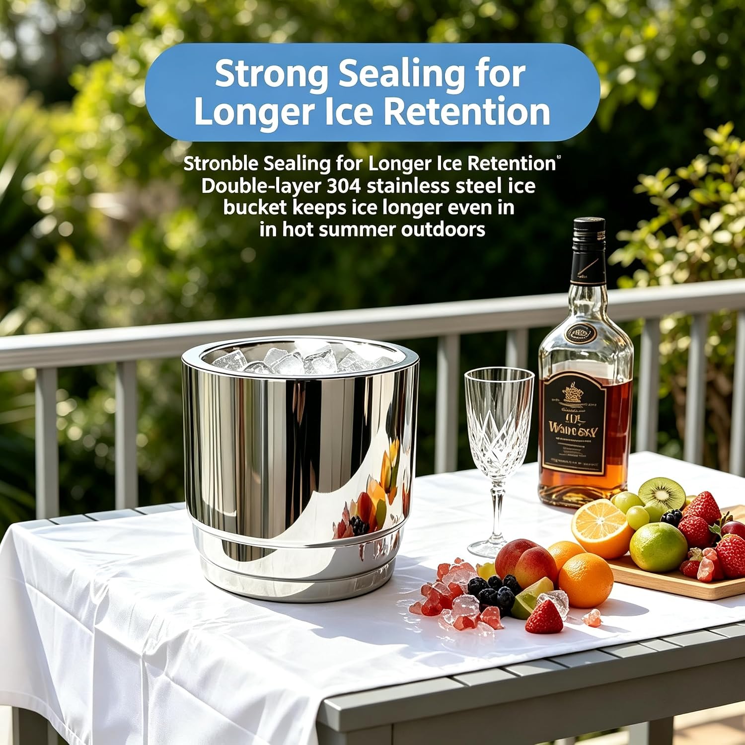 2L Double Wall 304 Stainless Steel Ice Bucket, Insulated Keep Ice Cold 8-10H For Wine Champagne