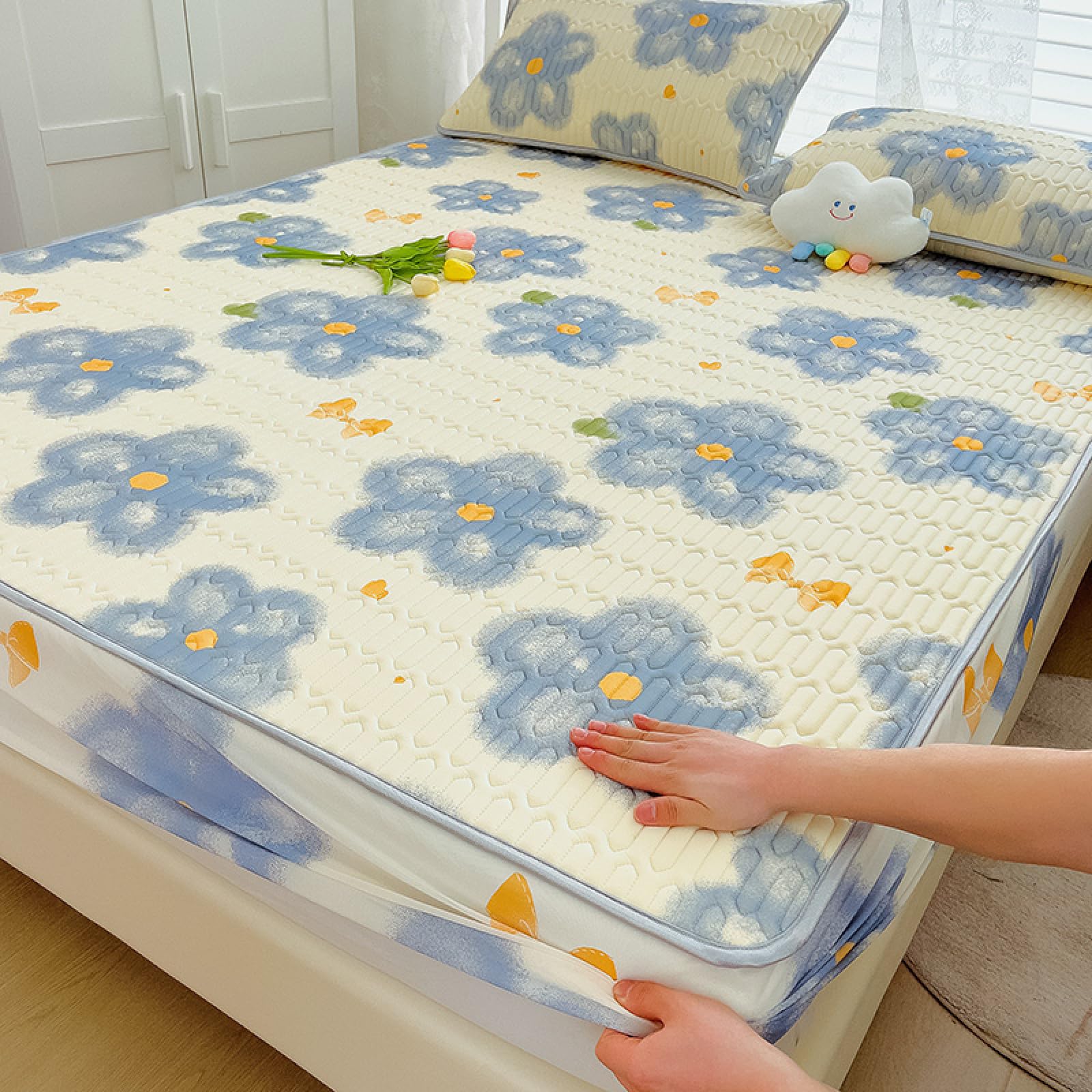 AVSMGP Parure De Lit Rafraîchissante En Soie Glacée Avec 2