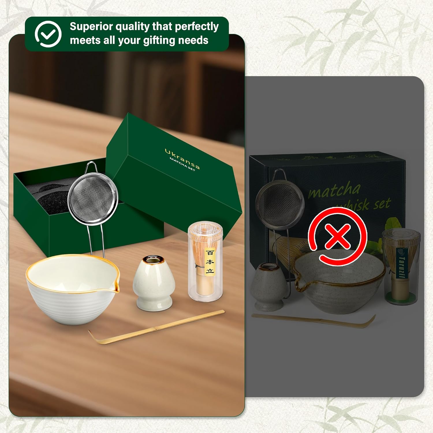 Ukransa Matcha Whisk Set - 5-Piece Jade Green Kit