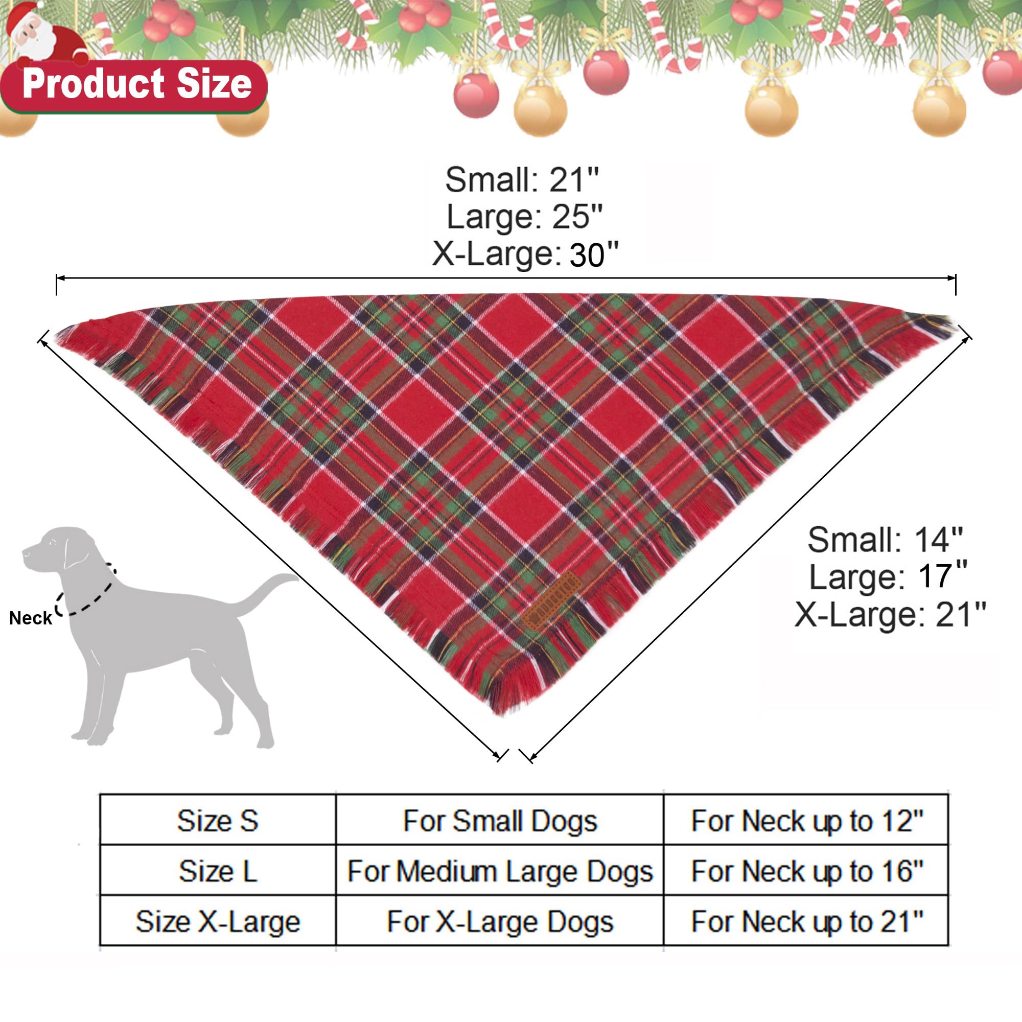 Adoggygo Bandanas de Navidad para Perros con borlas, Elegante Bufanda de Navidad para Perro, Varios tamaños Disponibles, Bandanas a Cuadros para Perros medianos y Grandes (Grande, Rojo y Verde)