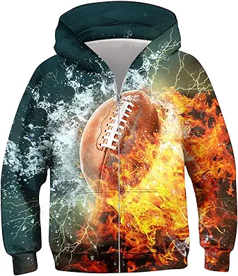 Idgreatim 6-14T Boys Zip Up Hoodies Kids 3D Graphic Hoody Sweatshirt Zipper Pullover with Pockets