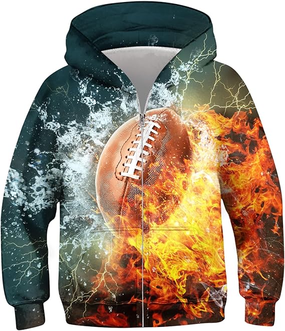 Idgreatim 6-14T Boys Zip Up Hoodies Kids 3D Graphic Hoody Sweatshirt Zipper Pullover with Pockets