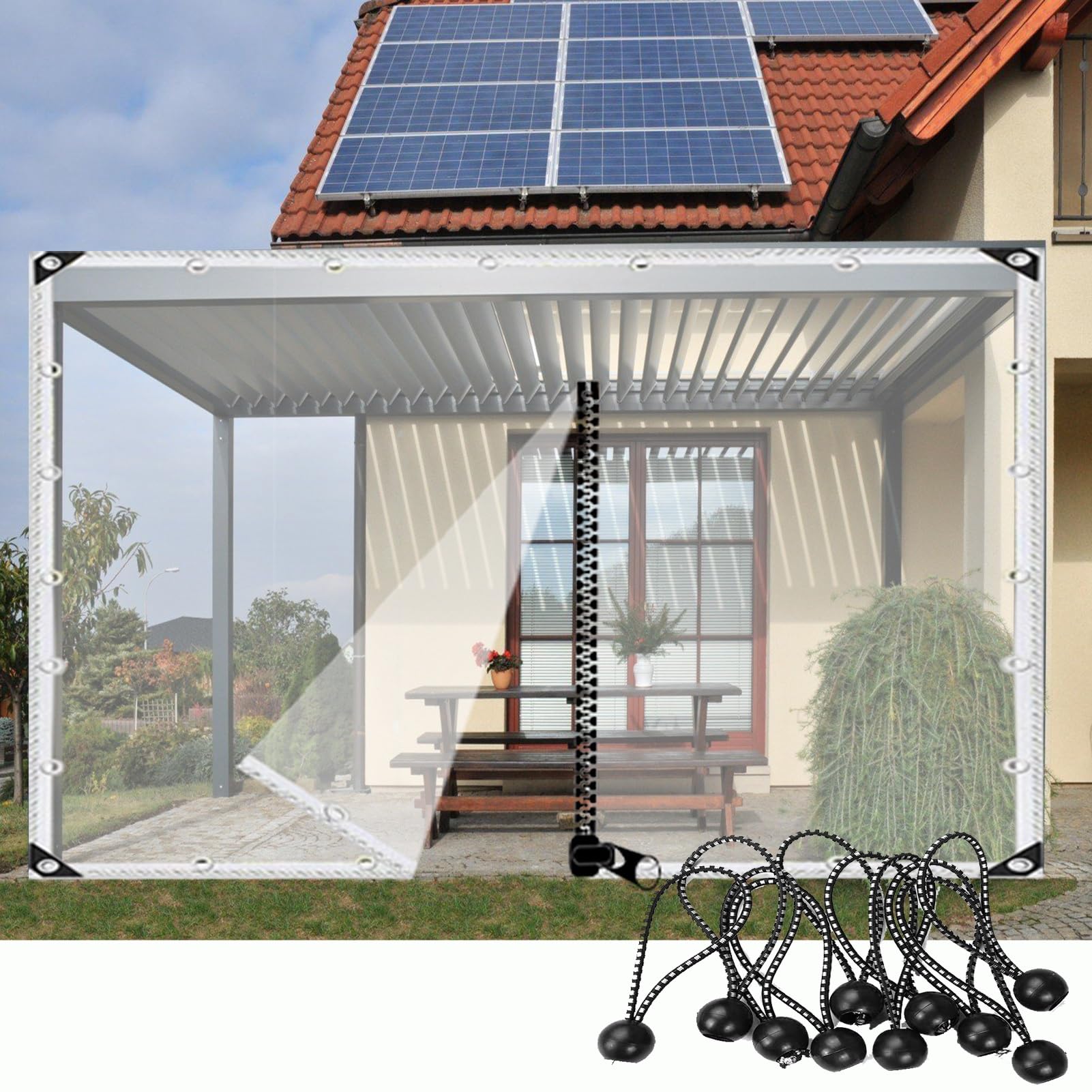Telo Telone Impermeabile Esterno Occhiellato, 420g/㎡ Anti Strappo e Antivento Telone con Cerniera Ideale Come Telone per Gazebo Pergola (1x4.5m)