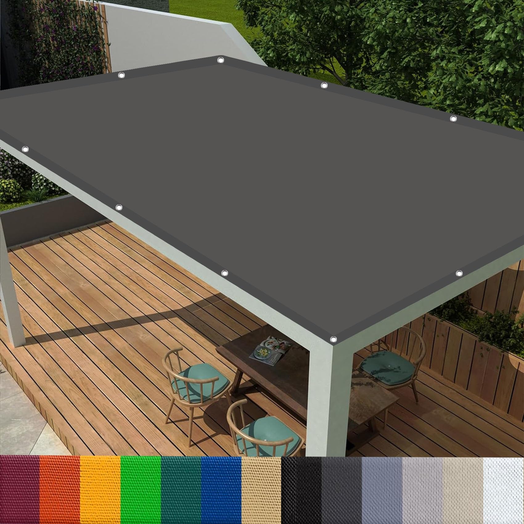 Voile d'ombrage 2x6m pour ombrager un long repas de jardin en famille