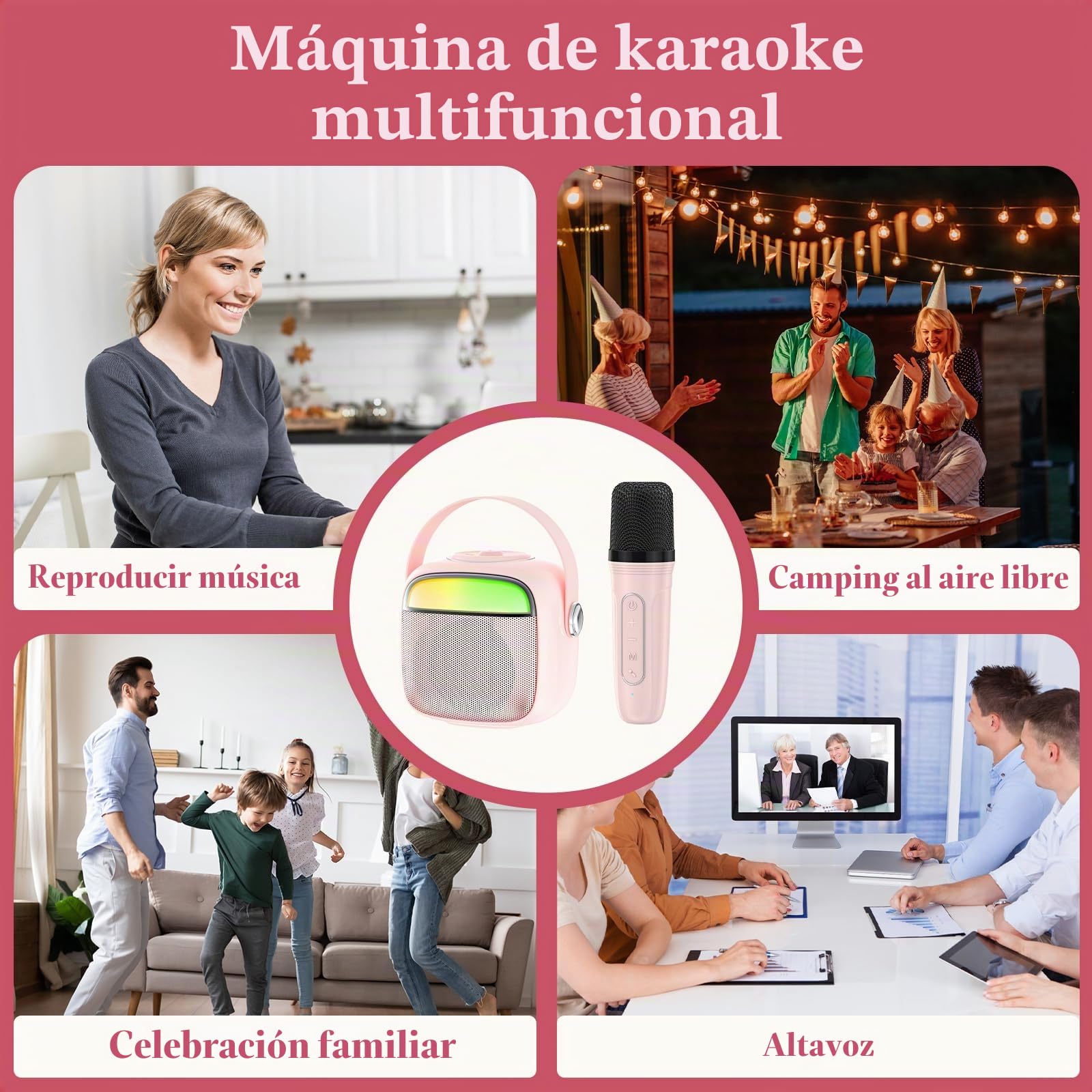 PTHTECHUS Máquina de Karaoke para niños, Juego de micrófono, Altavoz Bluetooth portátil, micrófono, máquinas de Karaoke para Cargar Juguetes electrónicos Rosa