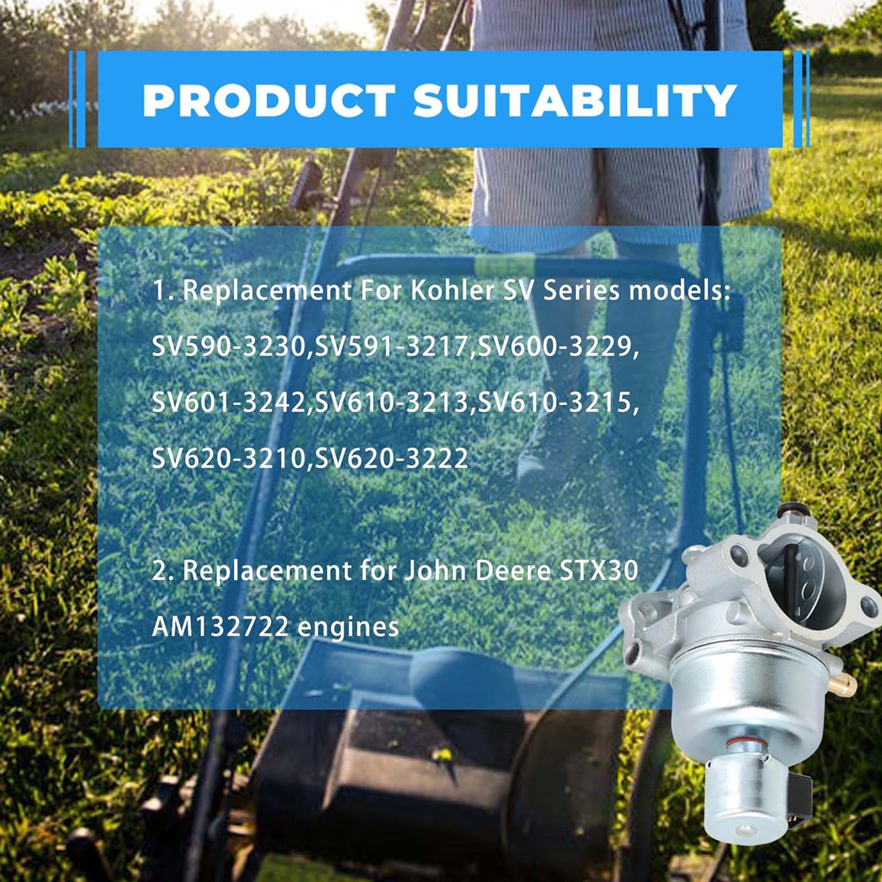 waltyotur 20 853 33-S - Kit de carburador para Kohler SV Series SV590 SV591 SV600 SV601 SV610 SV620 15HP 16HP 17HP 18HP 19HP Repalcement para John Deere STX30 AM132722