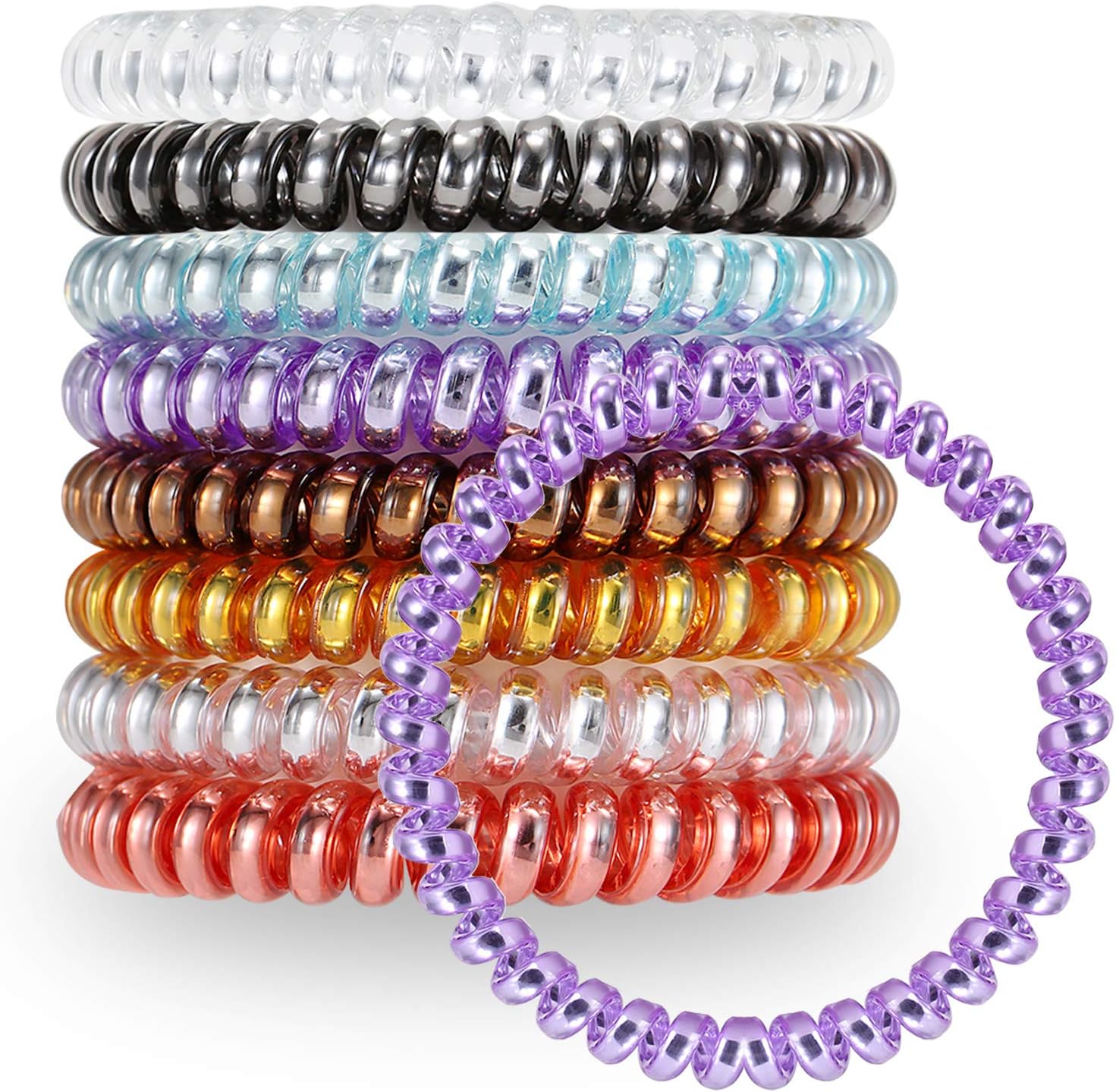 VEGOLS 8 Pcs Spiral Hair Ties No Crease, Colorful Coil Hair Ties, Elastic Hair Coil Ties, Traceless Phone Cord Hair Ties - 8 Multicolor
