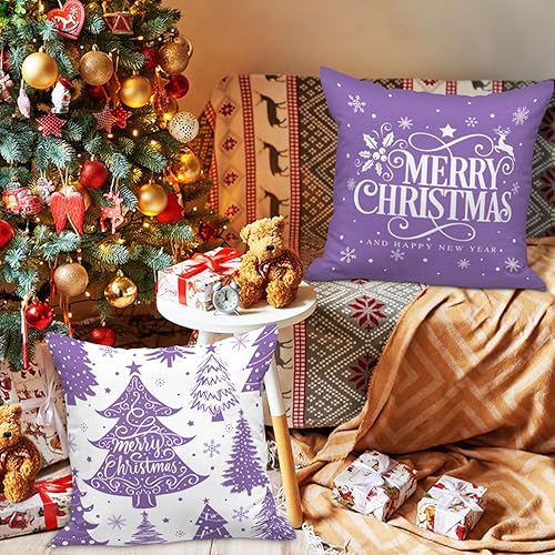 Vista 20 de Lanpn Juego de 4 fundas decorativas de almohada navideñas de 18 x 18 pulgadas, color blanco y verde azulado de 18 pulgadas, funda de cojín