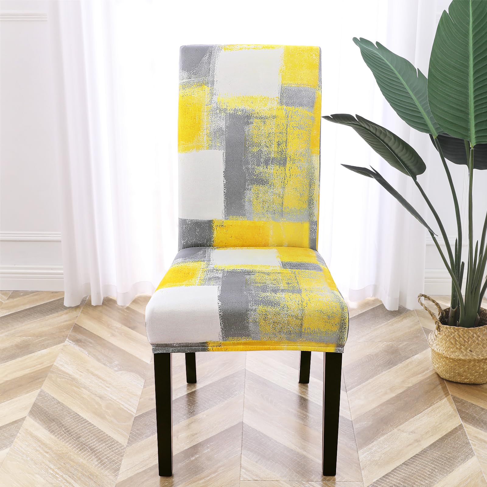 Gibelle Chair Covers for Dining Room Set of 4, Spandex Stretch Dining Room Chair Cover, Removable Washable Kitchen Parsons Chair Covers Seat Slipcovers, Yellow