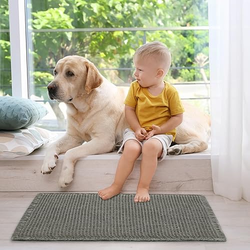 Miniatura 6 de ZALL - Tapete de baño con diseño de gofres, súper absorbente, antideslizante, color verde oscuro, 18 x 30 pulgadas, lavable a máquina, ultra suave