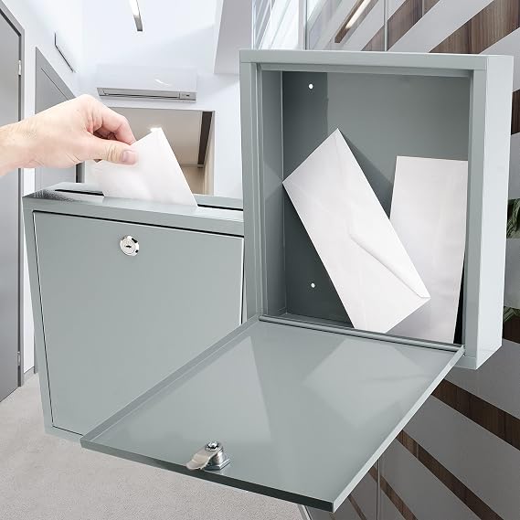 Barska Wall Mount Multi-Purpose Locking Mail Suggestion Drop Box with Key Lock for Home Office Classroom - Dropbox - Mail - Wall Mounted lock box - Metal box with lock - Suggestion Box with Slot