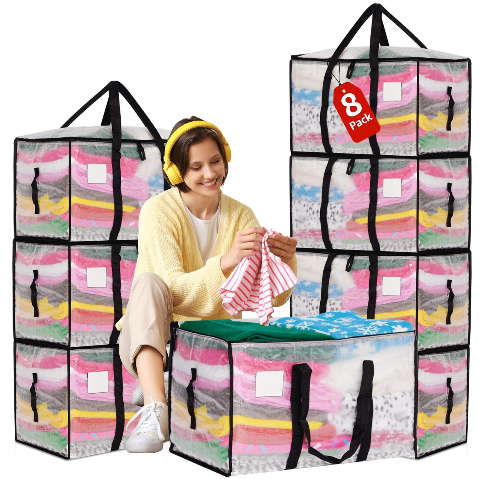 Moving Bags Heavy Duty Extra Large, Alternative for Moving Boxes & Moving Supplies,Clear Storage Bins with Lids, Plastic Packing Tote, Storage Bags