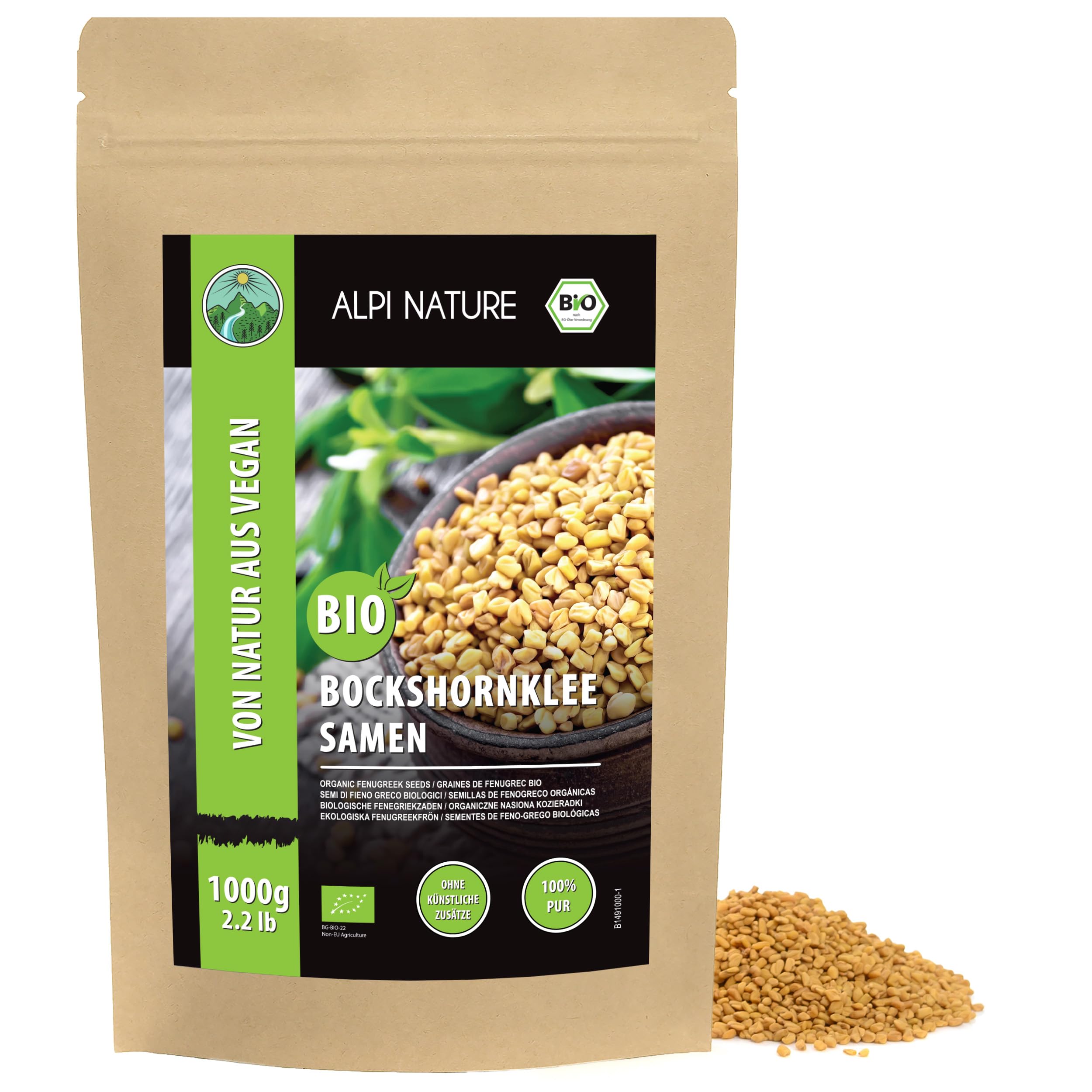 Alpi Nature Fenugrec Graine BIO 1kg, bio Graines de Fenugrec Entières pour la Cuisine