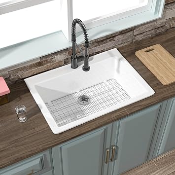 30" x 22" Drop In Kitchen Sink White 1 Hole, for Kitchen | For kitchen or laundry, Fireclay single bowl, Topmount, Easy to clean, Resistant to stains,chipping,heat and scratch