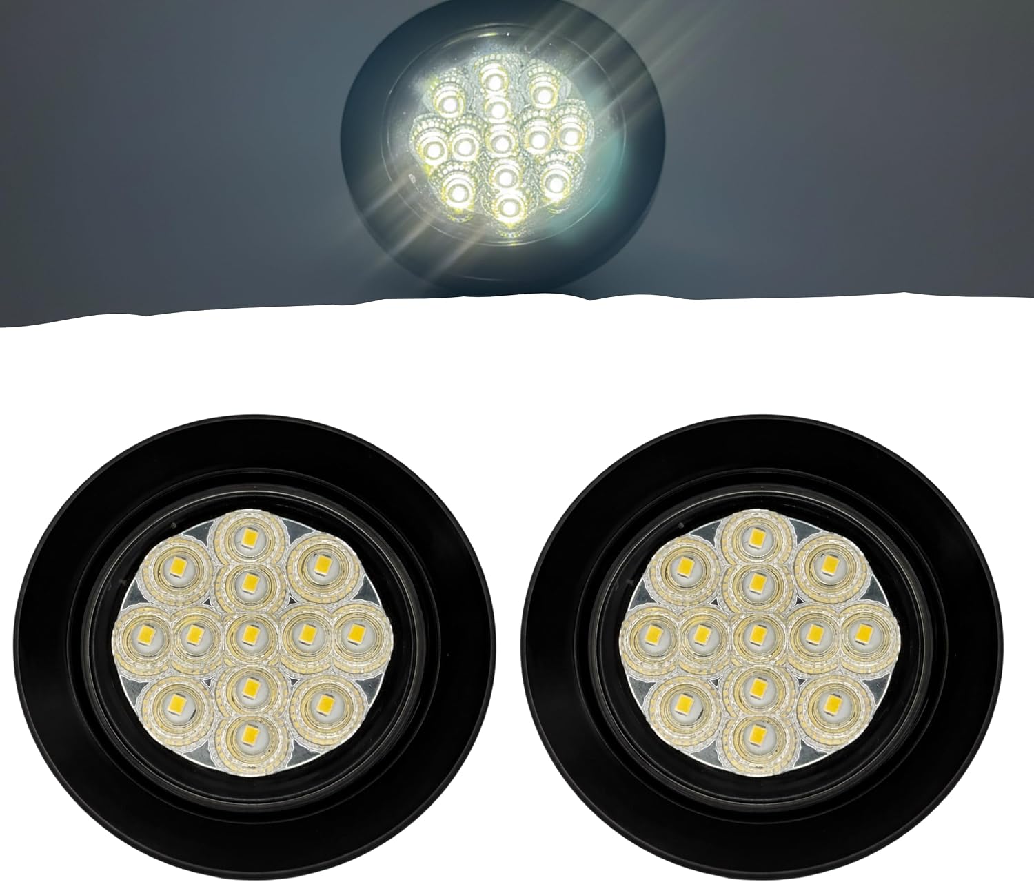 2x 2.5 Round White Led Clearance Side Marker Courtesy Interor Lights Kit 13 Diodes Light Grommet 2 Wire Pigtail Truck Trailer Rv Flush Mount Waterproof 12V Sealed, Front Lamps, Reverse Backup
