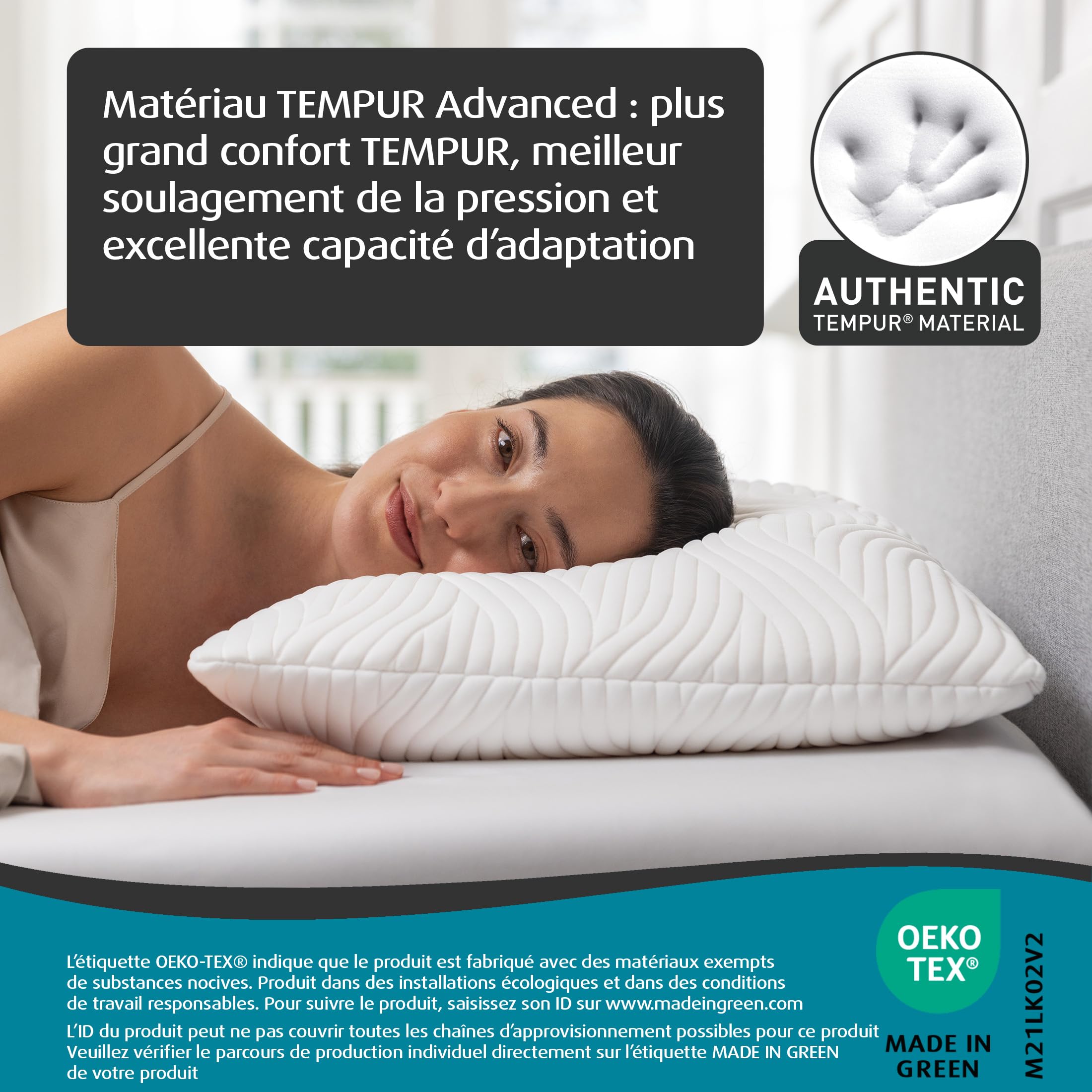 Oreiller TEMPUR® Comfort Medium, fermeté Moyenne, 40 x 80 cm | Oreiller classique adapté à toutes les positions de sommeil, housse lavable, certifié OEKO-TEX MADE IN GREEN