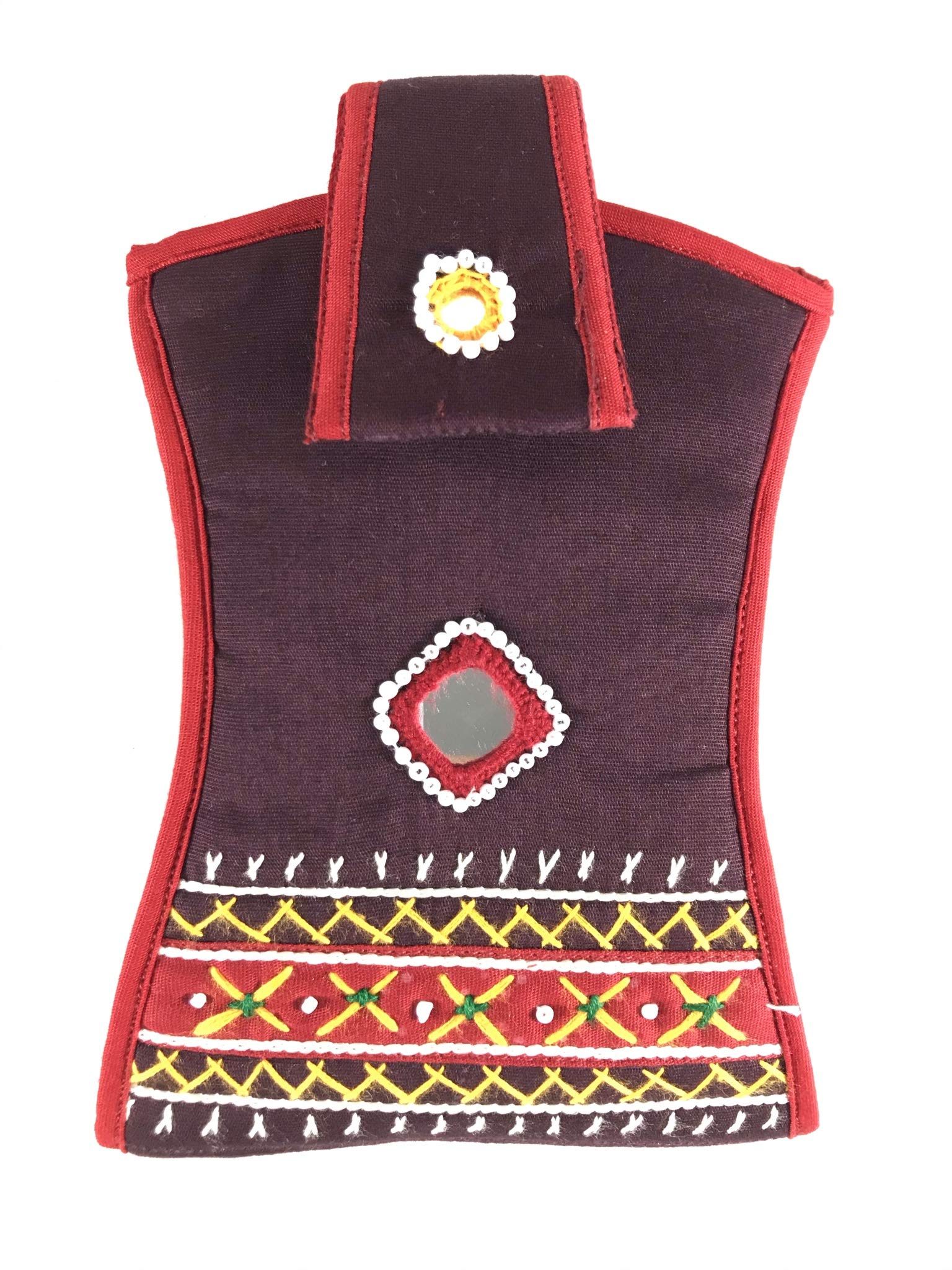 SriShopify Handicrafts Embroidered Mobile with String and Detachable Key Ring and Saree Hook, Beads Mirror work and Thread Stitching Handmade Small, MultiColour sari hook purse-picture-36