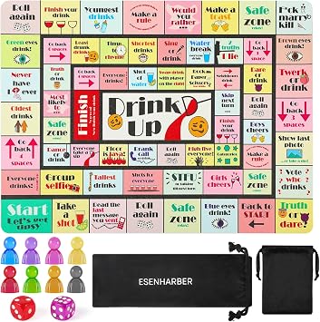 ESENHARBER Drink Up Board Game, Drinking Games for Adults, Ideal for Girls Night Out, Adult Games for Game Night, Party Games 2-8 Players, Age 21+