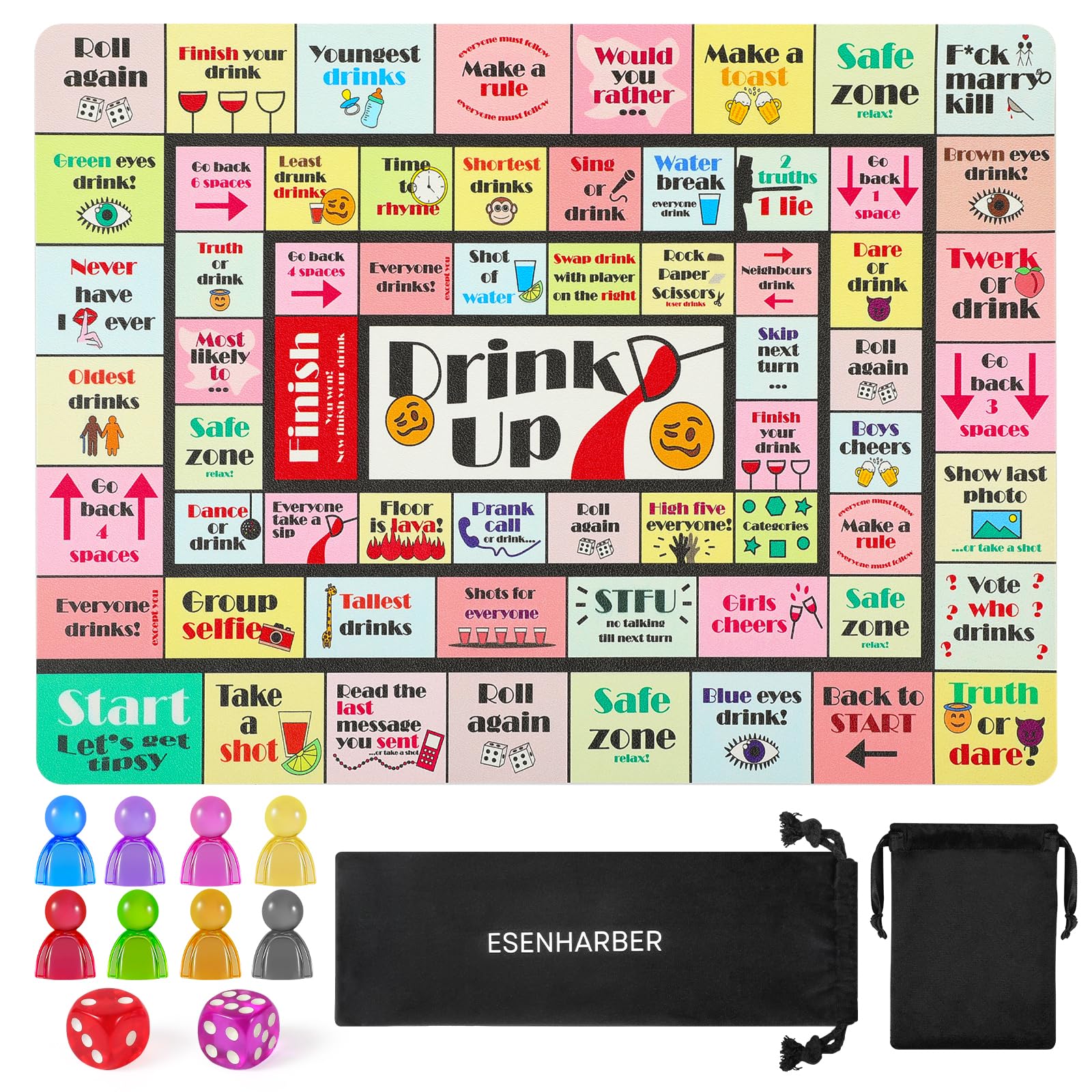 Drink Up Board Game, Drinking Games for Adults, Ideal for Girls Night Out, Adult Games for Game Night, Party Games (2-8 Players, Age 21+)