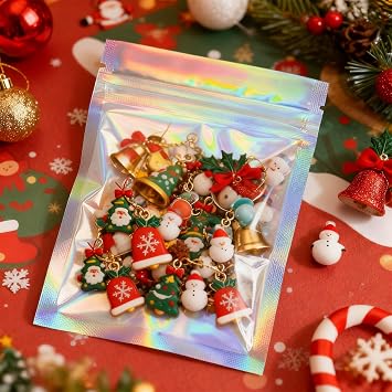 Holographic Bags & Resealable Foil Pouch Mylar Sample Bag Great for Party Favor Food Storage Smell Proof Bags, 50pcs 5x7