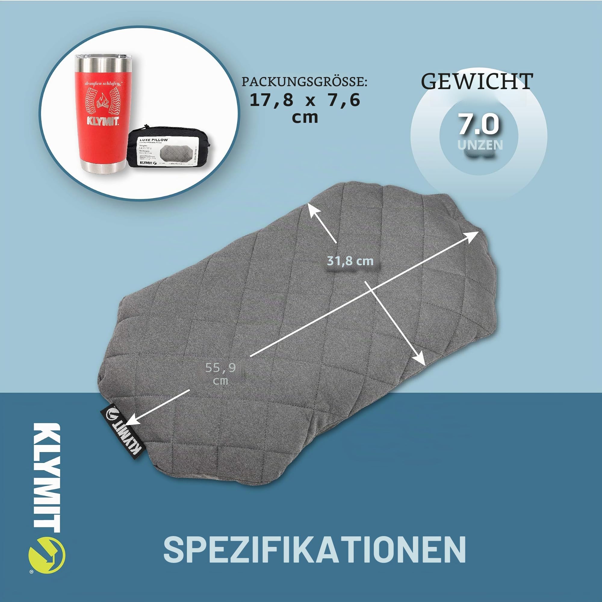 Klymit Luxe Kissen, Grau, 1 Stück (1 Stück)