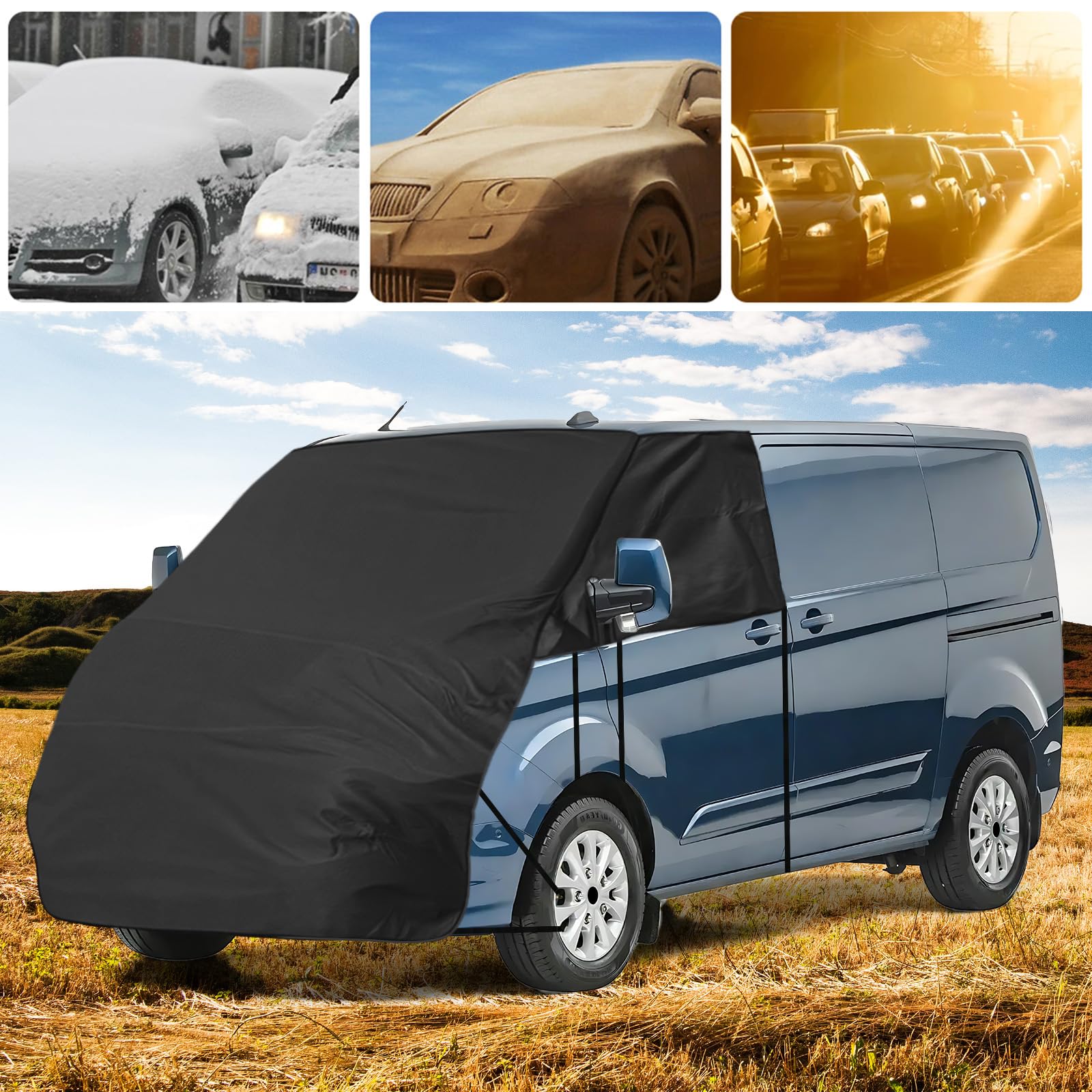Cubierta de Parabrisas de Coche para Ford Transit MPV 2014 en adelante, 420D Protector de Proa Essential para Furgoneta con 10 Bandas e Imanes