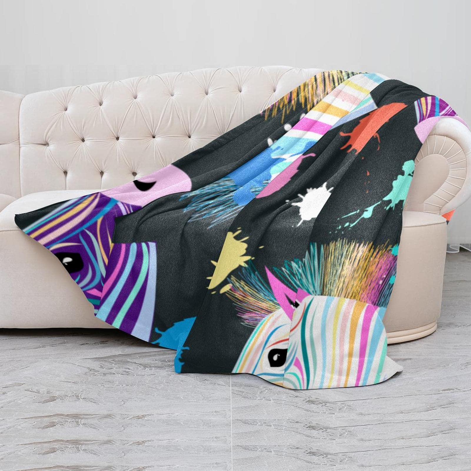 Manta de forro polar, súper suave y lujosa, patrón de cebra colorido
