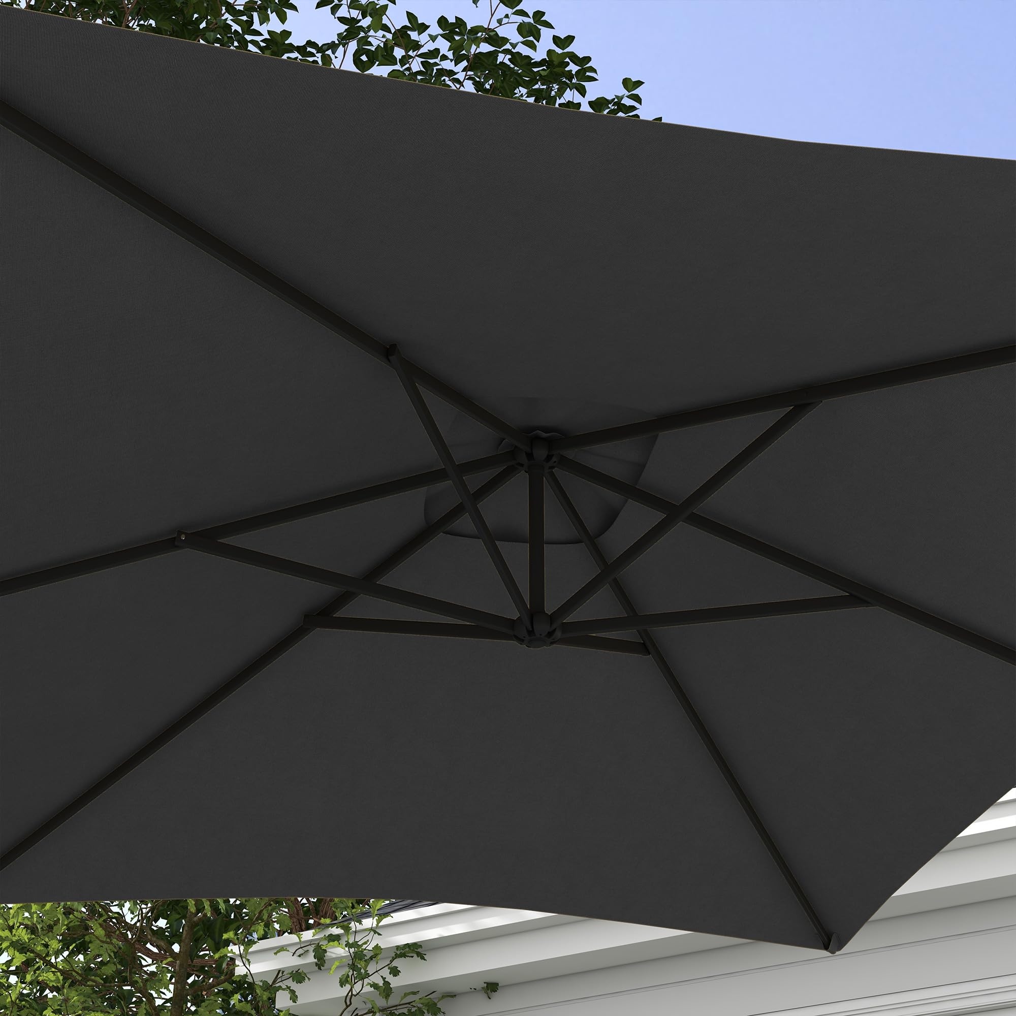 Outsunny Ombrellone Decentrato 3x2 m con Prese d'Aria, Base a Croce e Manovella, Ombrellone da Giardino in Acciaio e Poliestere 160 g/㎡, Protezione UV, per Terrazza e Balcone