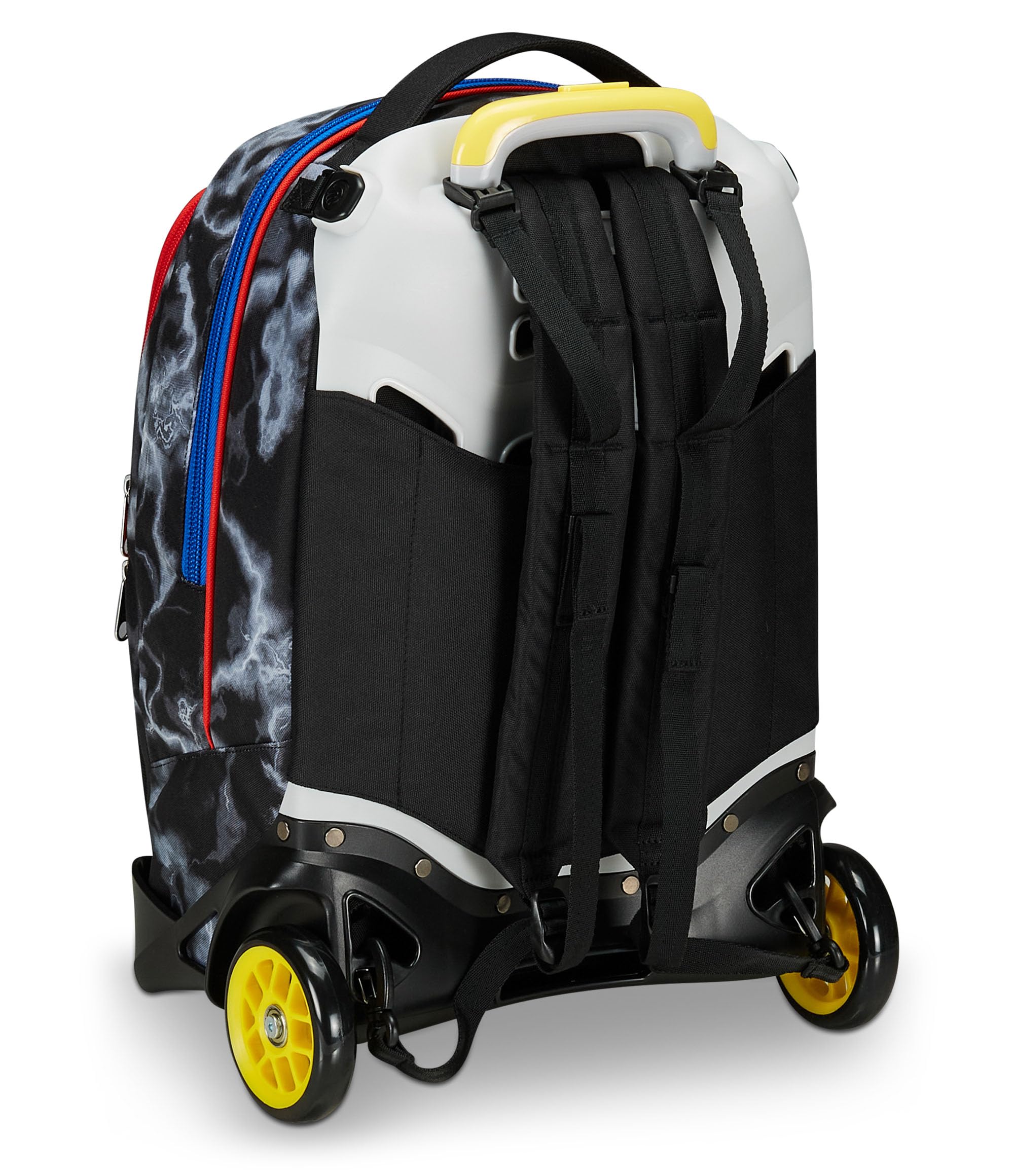 Seven Trolley Scuola Jack 2 Ruote, Nero Giallo, Mark On Boy, 3 in 1, Triplo Uso, Zaino Con Carrello Sganciabile, Tasca Porta Borraccia e Crossover System, Zaino Scuola Viaggio, Bambino Ragazzo