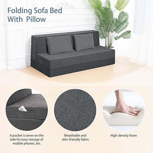 Miniatura 3 de Sofá cama plegable con almohada, silla plegable convertible para cama, colchón de espuma para el suelo, sofá cama plegable para sala de estar,