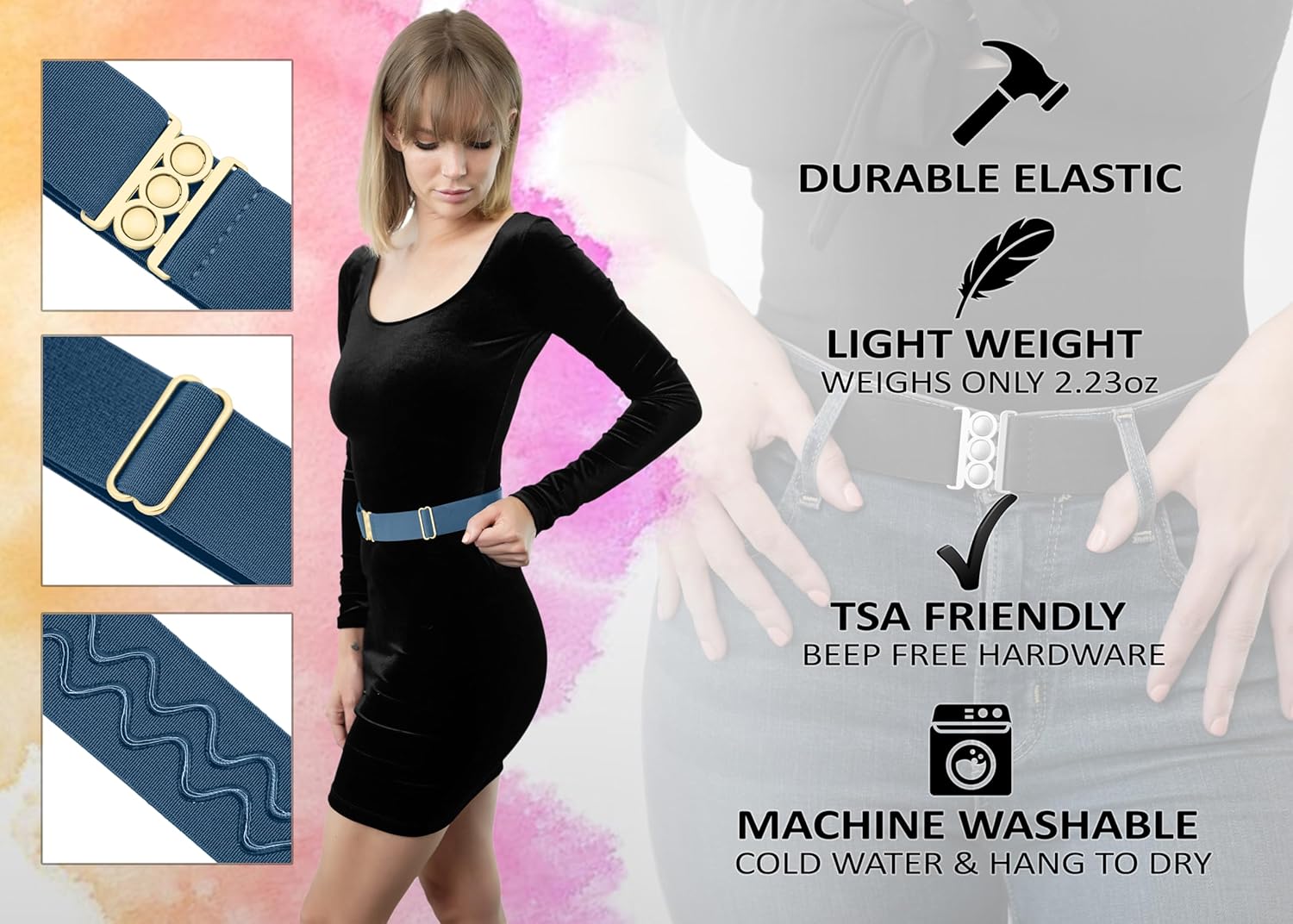 ONE-BELT No Show Invisible Elastic Belts for Women | 1.30" Width | Non Slip | Fits waist upto 50 Inch - Designed in USA. - Image 3