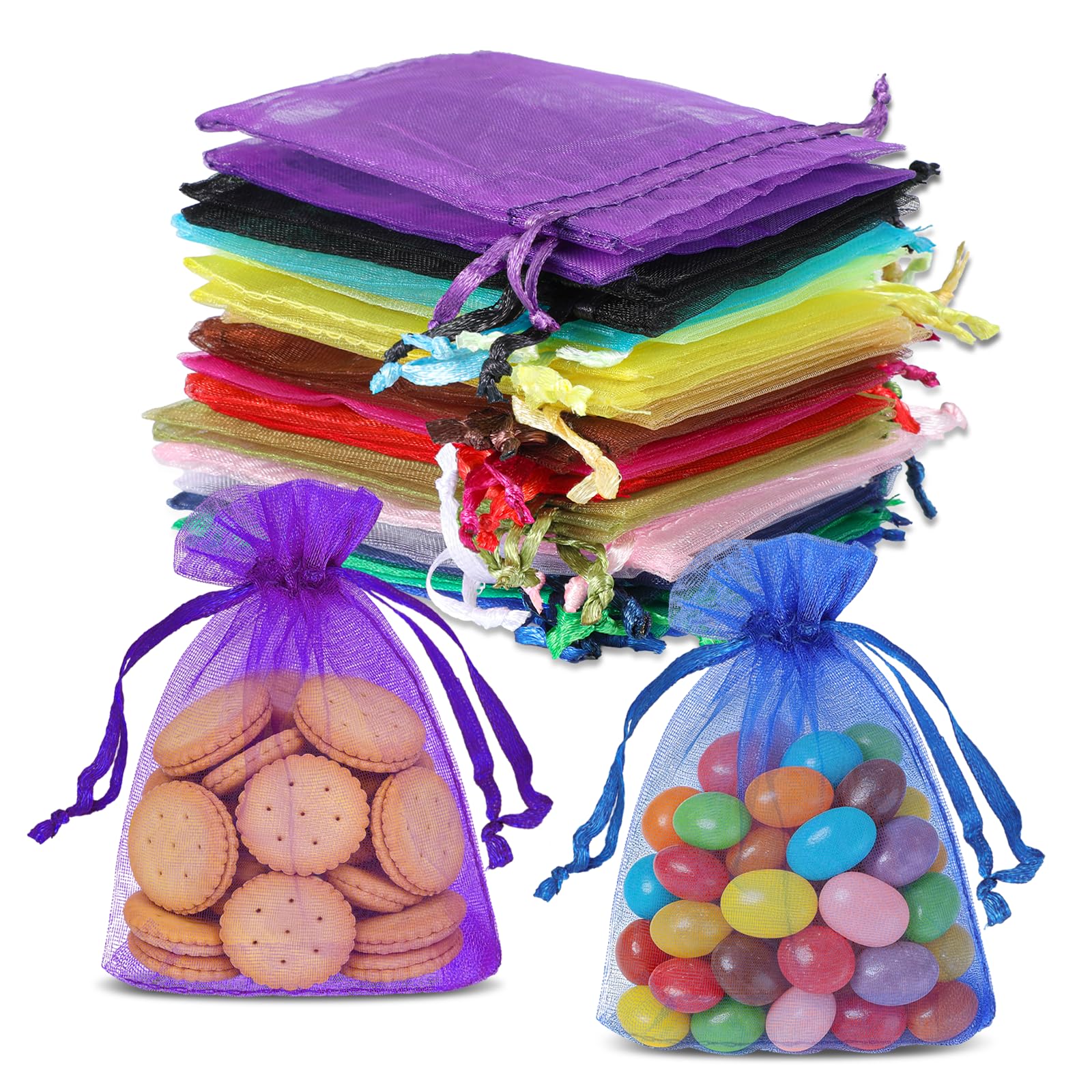 100 sztuk woreczków z organzy, małe, kolorowe woreczki z organzy, 9 x 12 cm, 20 niepowtarzalnych kolorów, woreczki z organzy na wesela, chrzciny, imprezę, urodziny i prezenty świąteczne