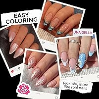 Vista 5 de UNA GELLA 216 puntas de uñas de almendra medianas, uñas postizas de gel preformadas para cobertura completa, uñas postizas francesas acrílicas