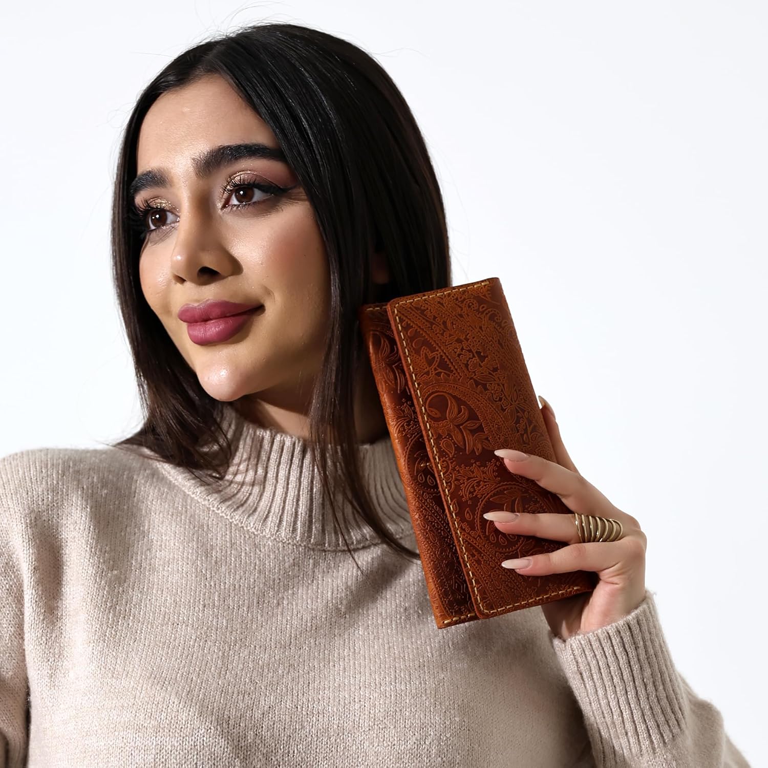 Genuine Leather Handmade Wallet for Women Large Capacity Credit Card Holder Ladies Bifold Long Clutch Handbag Slim Minimalist Western Purse with Zipper Pocket - Image 5