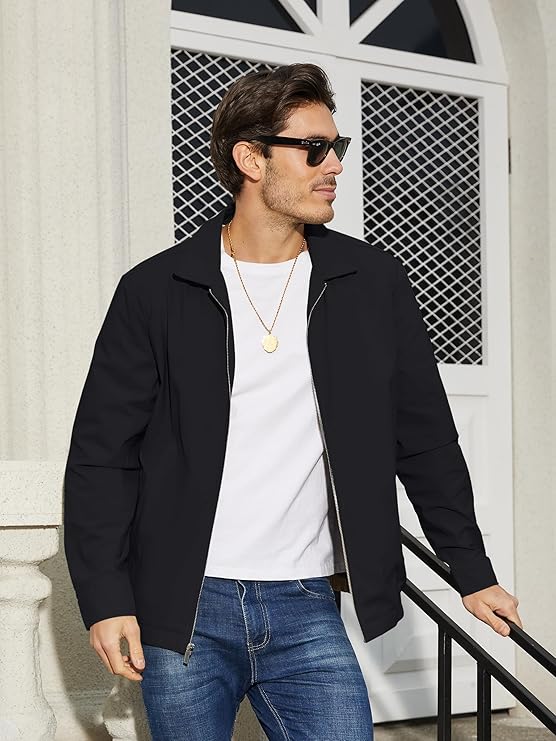 TACVASEN Mens Lightweight Windbreaker Full Zip Up Laydown Collar Jackets Light Casual Coat with Zip Pockets