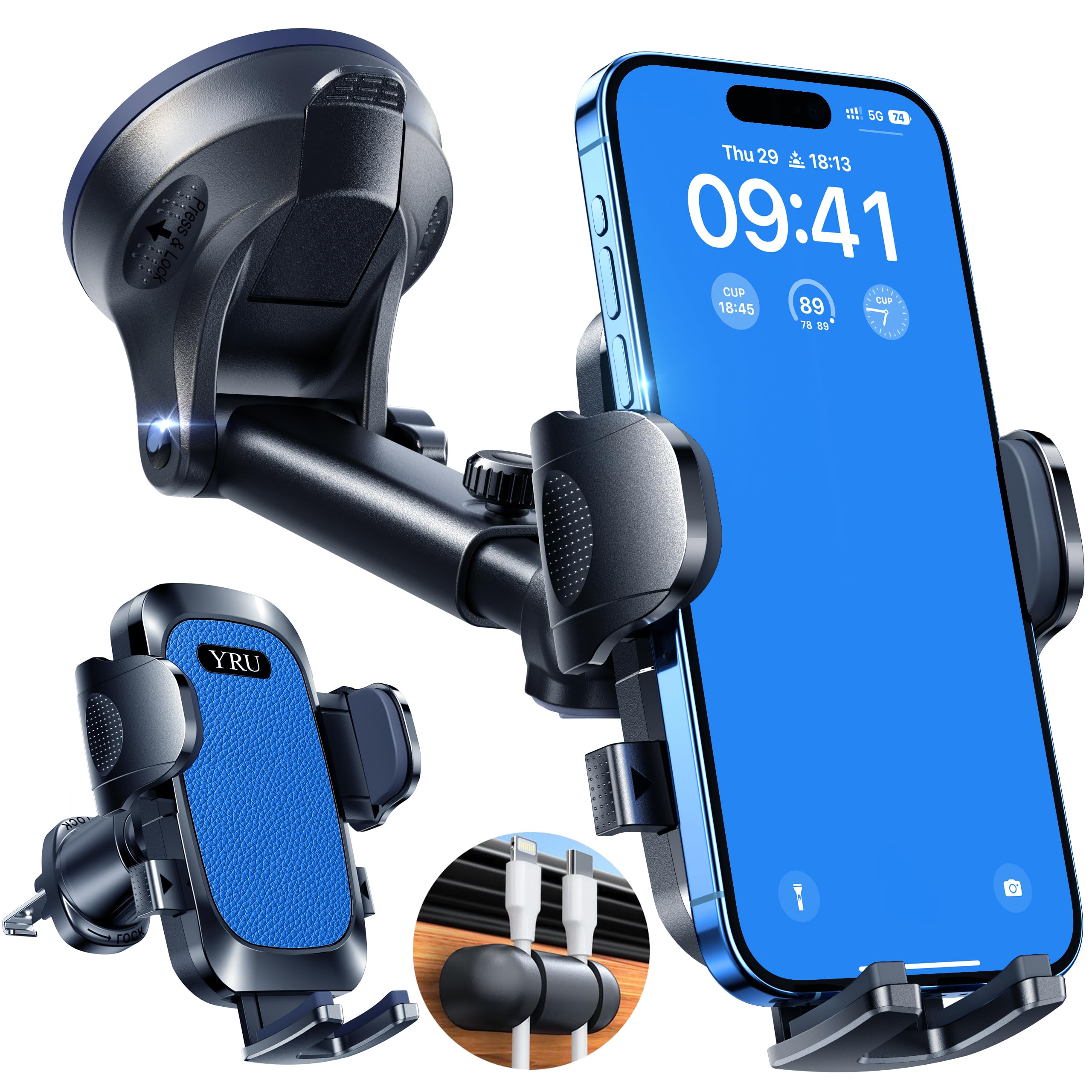 YRU [2026 Militär-Klasse] Handyhalterung Auto Handy Halterung Auto [Stärkst Saugnapf & Clip] Universal Auto Handyhalterung Armaturenbrett Scheibe Lüftung für iPhone 17 Pro 16 Samsung S25 Ultra