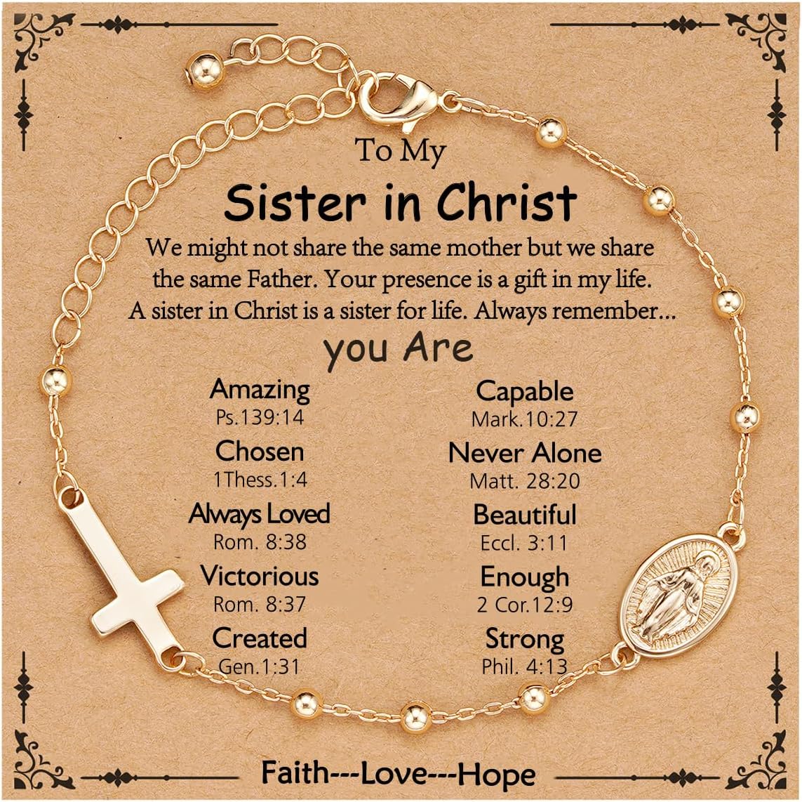 Happy 13th 15th 16th 21th 30th 40th 50th Birthday Bracelet Gifts for Women Girls, 14k Gold Plated Virgin Mary Cross Bracelet Catholic Religious Friendship Jewelry for Her